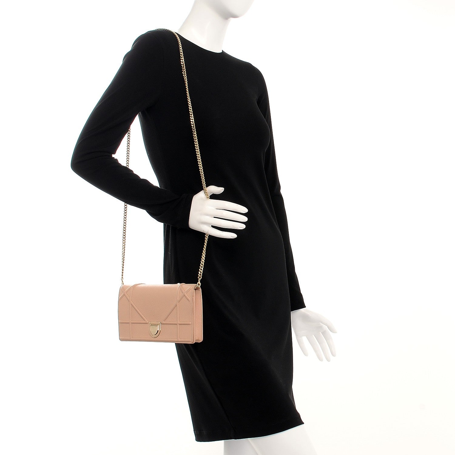 Christian Dior Grained Calfskin Diorama Wallet on Chain Pouch Nude 2 of 9
