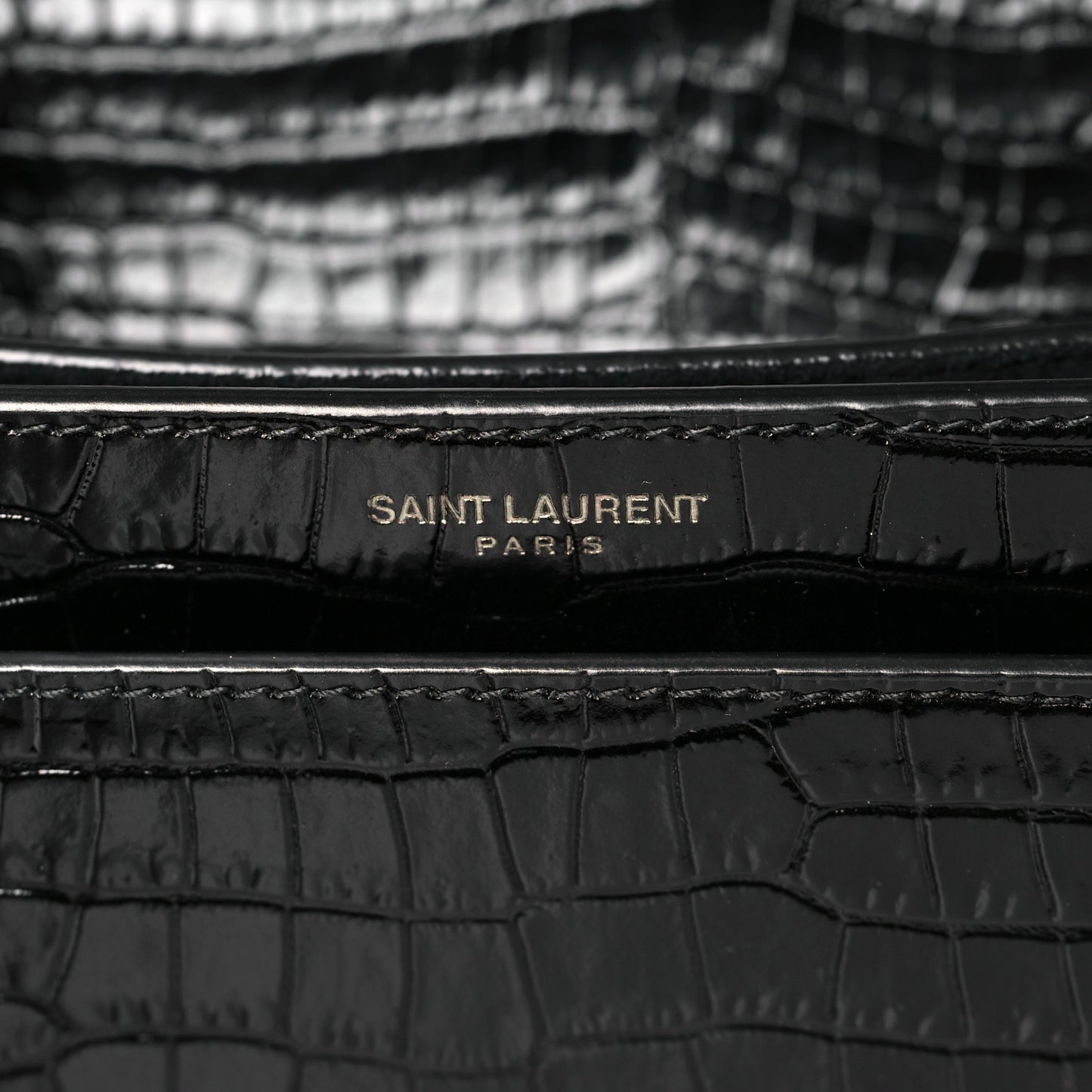 Calfskin Crocodile Embossed Medium Monochrome Monogram Sunset Black