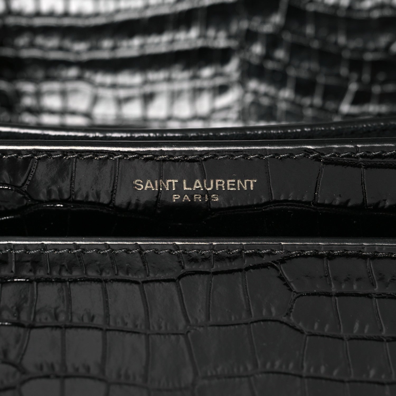 Saint Laurent Calfskin Crocodile Embossed Medium Monochrome Monogram Sunset Black 6 of 9