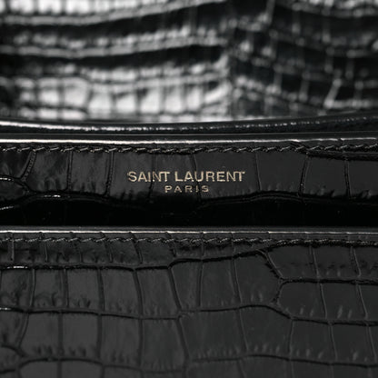 Saint Laurent Calfskin Crocodile Embossed Medium Monochrome Monogram Sunset Black 6 of 9