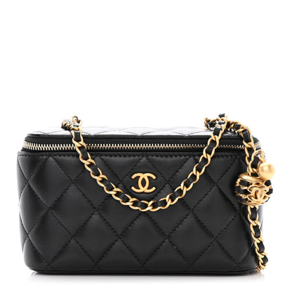 Chanel Lambskin Quilted Pearl Crush Small Vanity Case With Chain Black 1 of 11