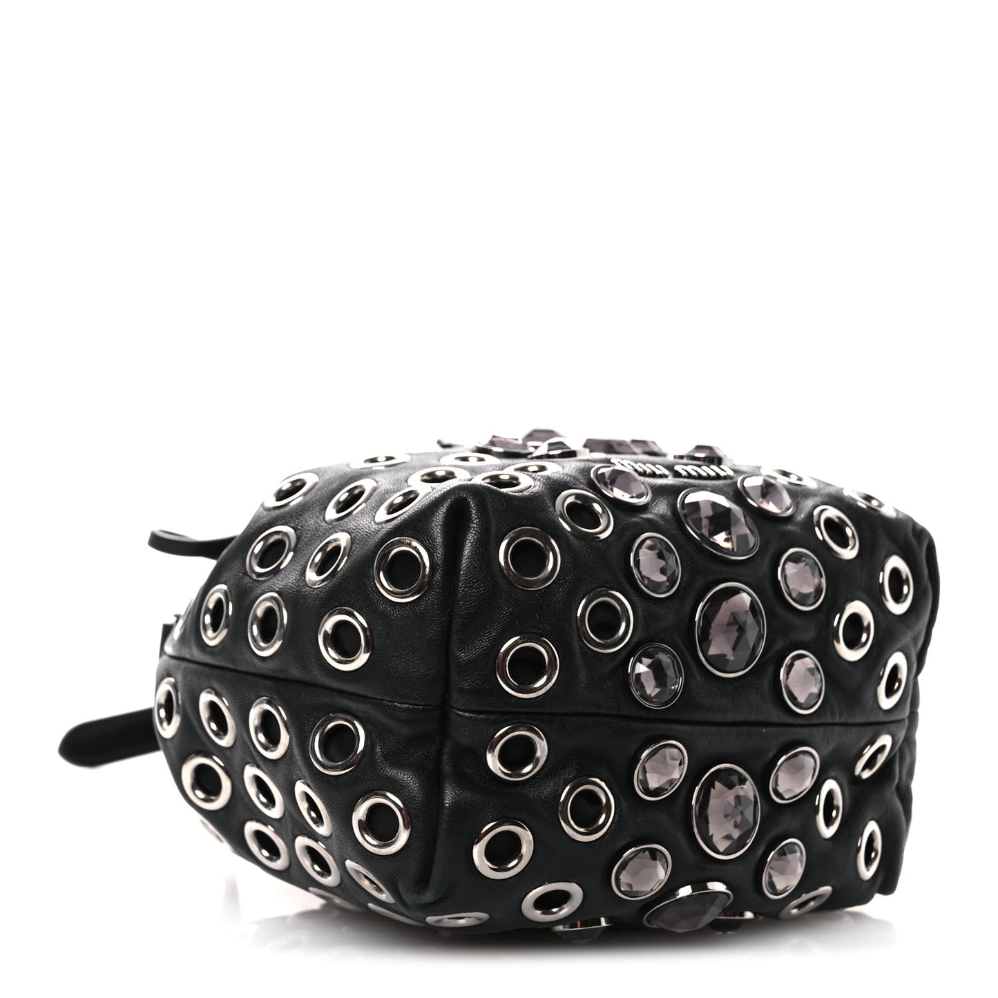 Nappa Jeweled Grommet Starlight Bucket Bag Black