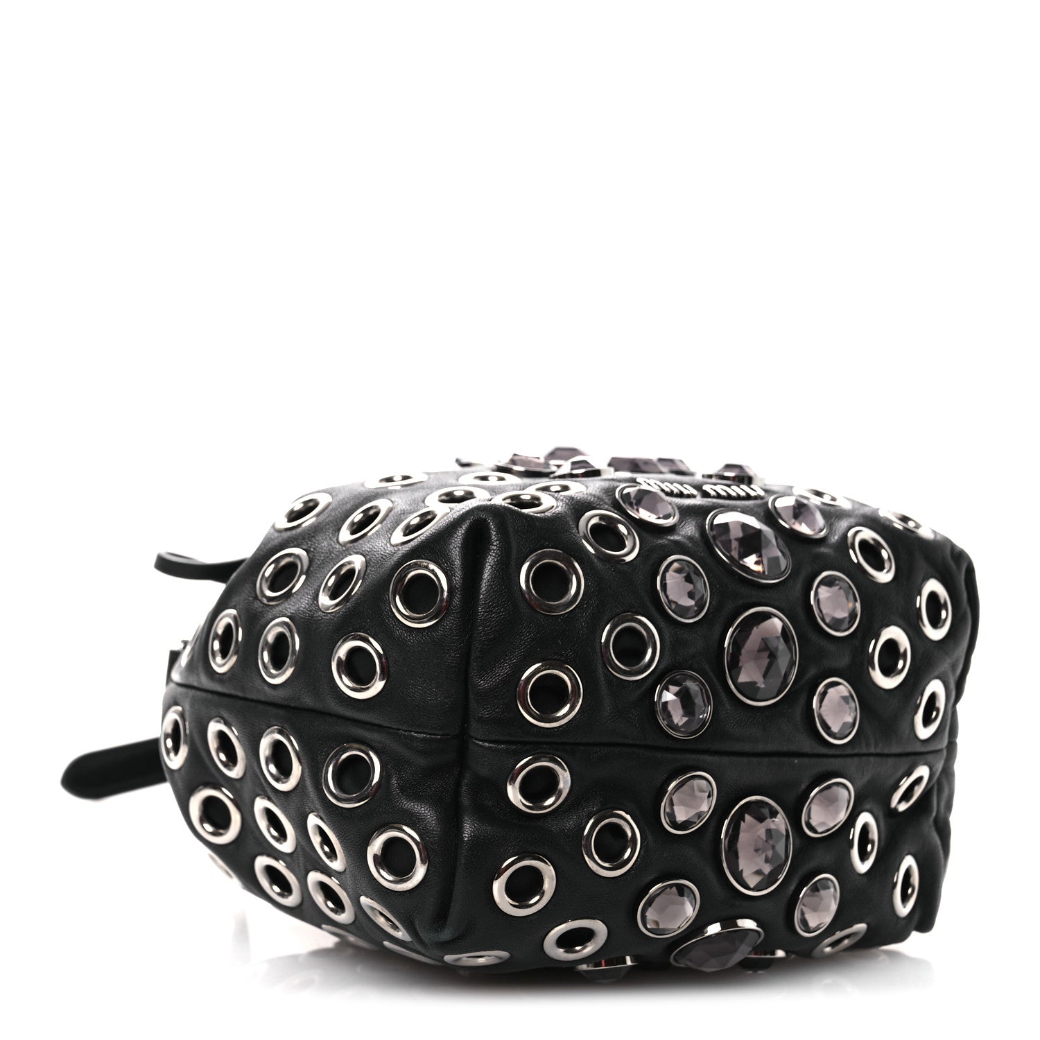 Miu Miu Nappa Jeweled Grommet Starlight Bucket Bag Black 4 of 15