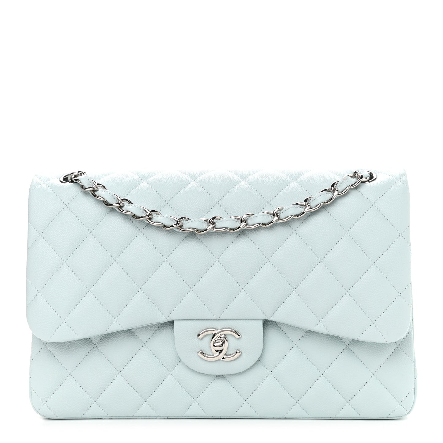 Caviar Quilted Jumbo Double Flap Light Blue