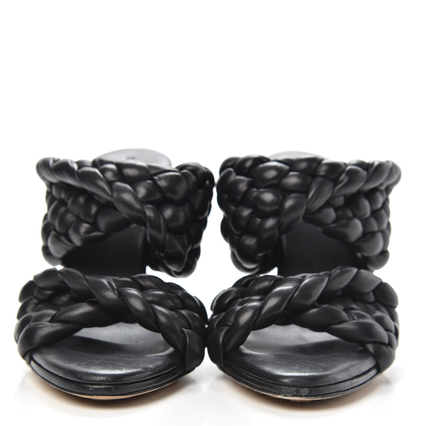 Nappa Twisted Padded Intrecciato Curve Slide Sandals 38.5 Black