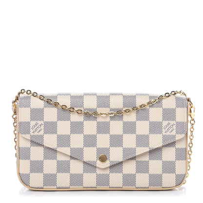 Louis Vuitton Damier Azur Pochette Felicie Chain Wallet Rose Ballerine 1 of 13