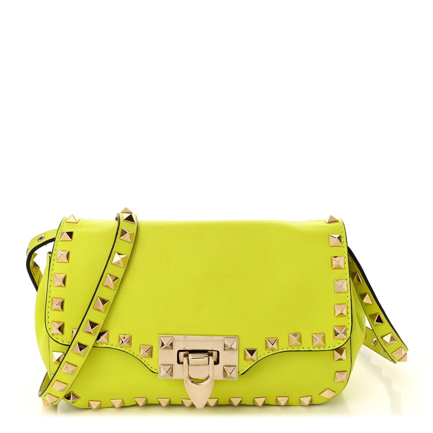 Valentino Garavani Vitello Mini Rockstud Flip Lock Crossbody Bag Yellow Fluo 1 of 9