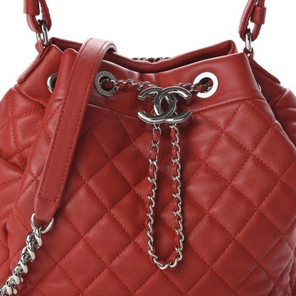 Chanel Lambskin Quilted Small CC Chain Drawstring Bucket Bag Red 9 of 9