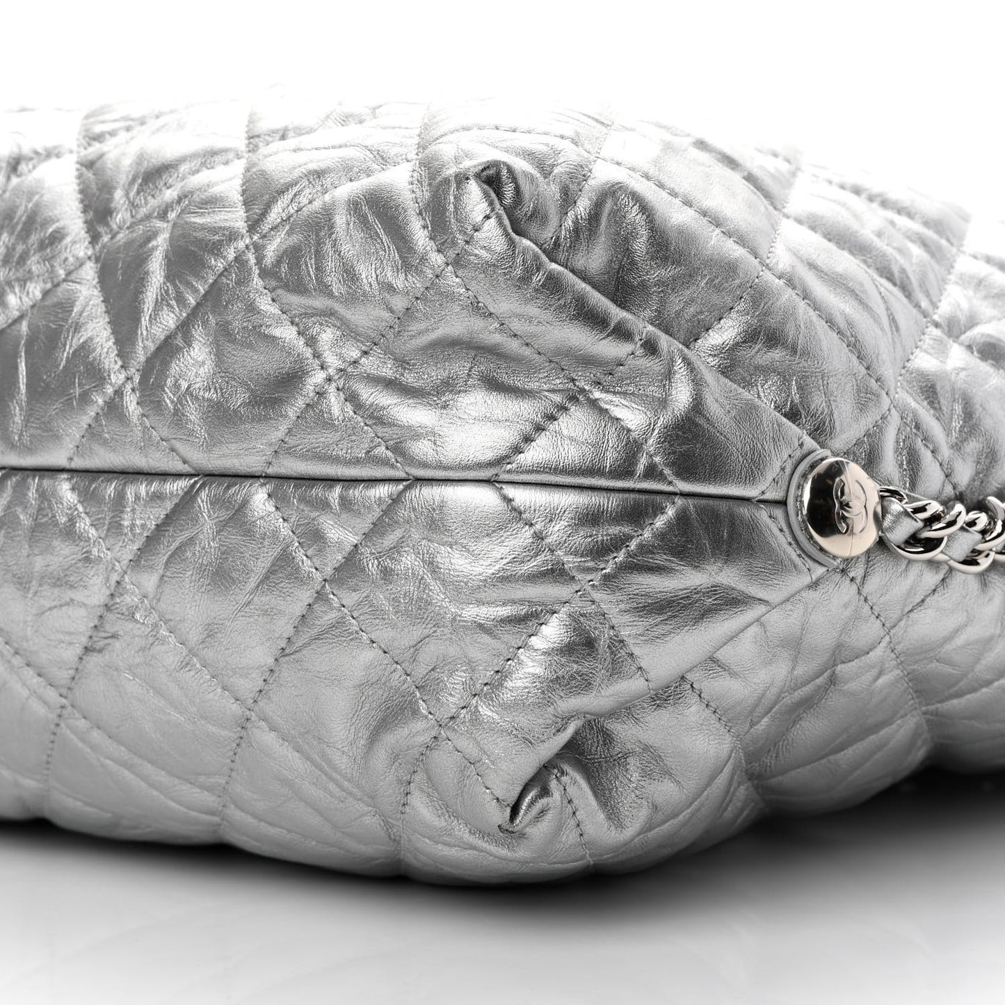 Metallic Crackled Calfskin Quilted Large Big Bang Hobo Silver