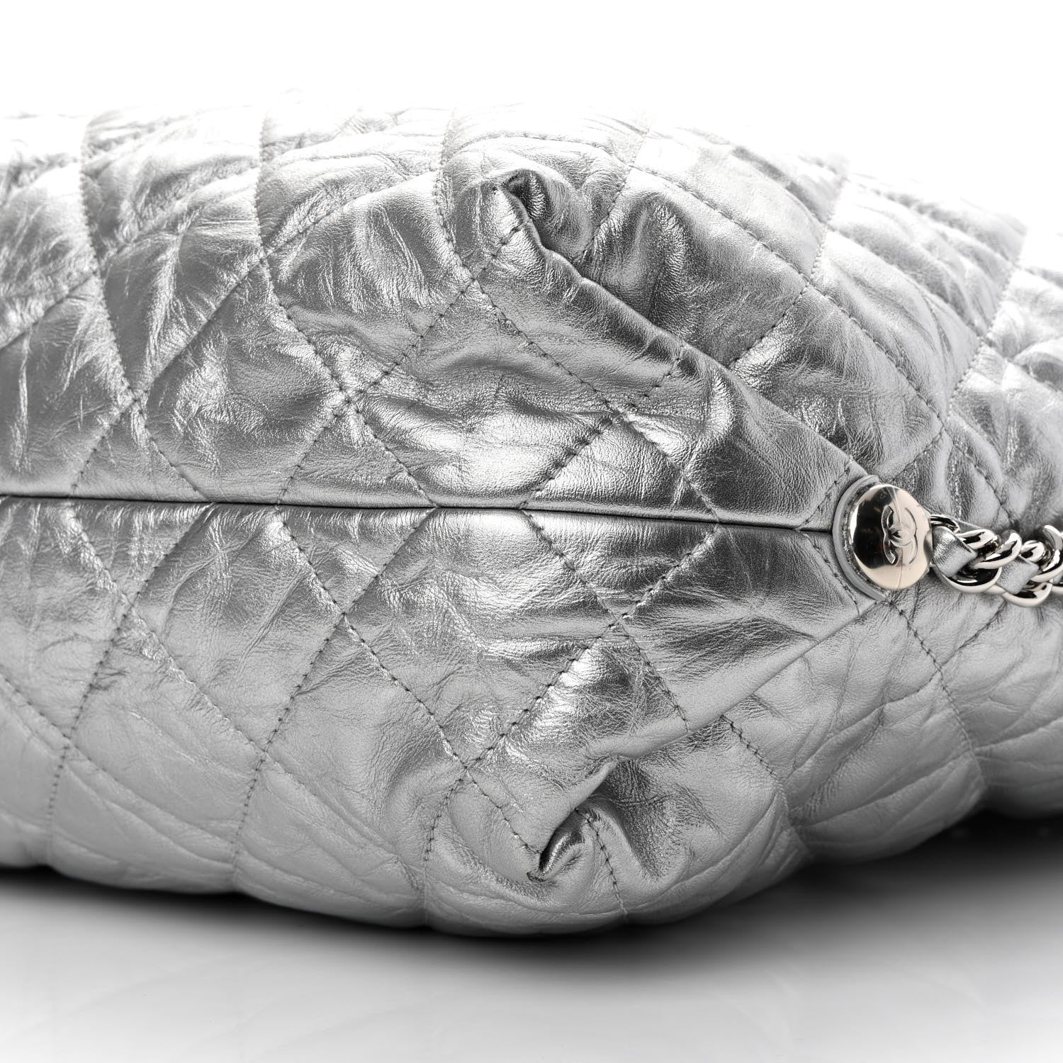 Chanel Metallic Crackled Calfskin Quilted Large Big Bang Hobo Silver 9 of 14