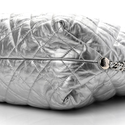 Chanel Metallic Crackled Calfskin Quilted Large Big Bang Hobo Silver 9 of 14