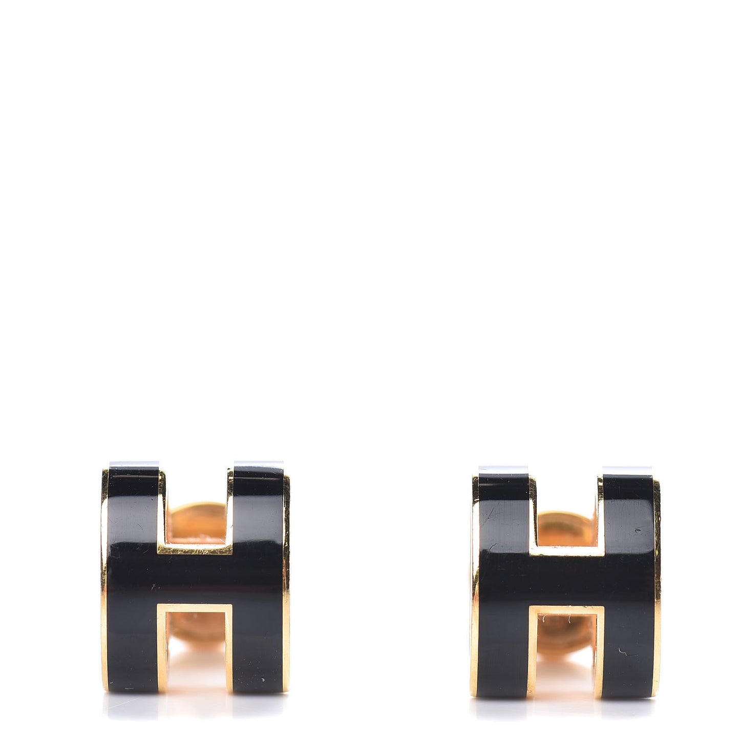 Gold Lacquered Pop H Earrings Black