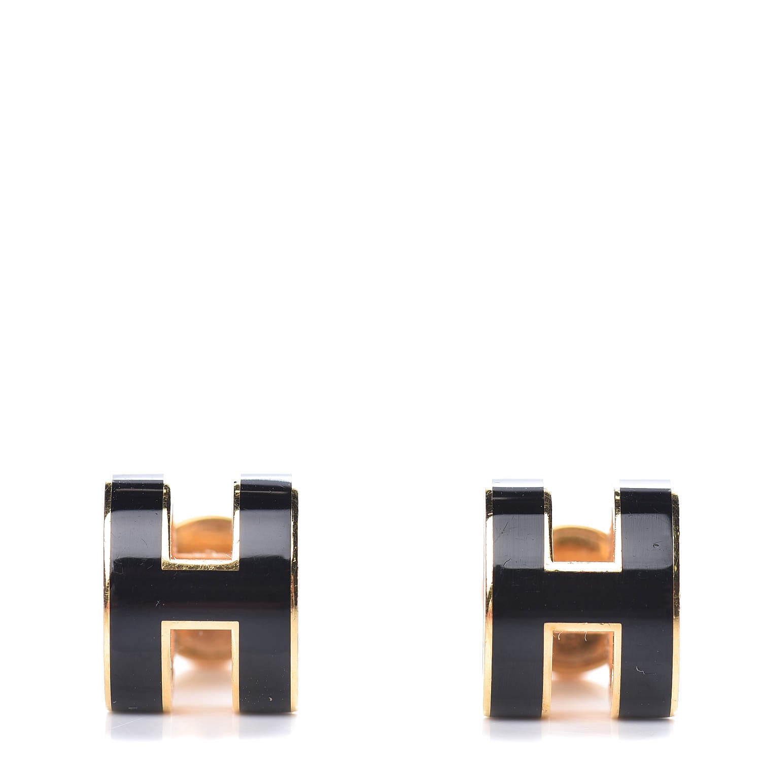 Hermes Gold Lacquered Pop H Earrings Black 1 of 5