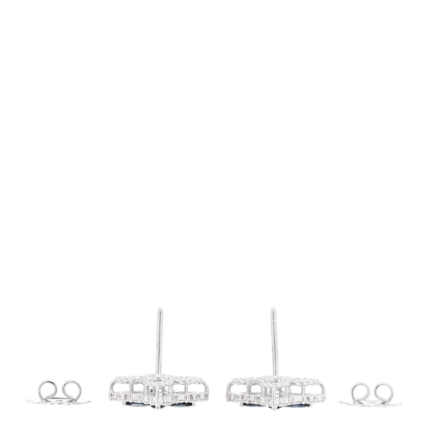 Roberto Coin 18K White Gold Diamond Blue Sapphire Princess Flower Stud Earrings 3 of 5