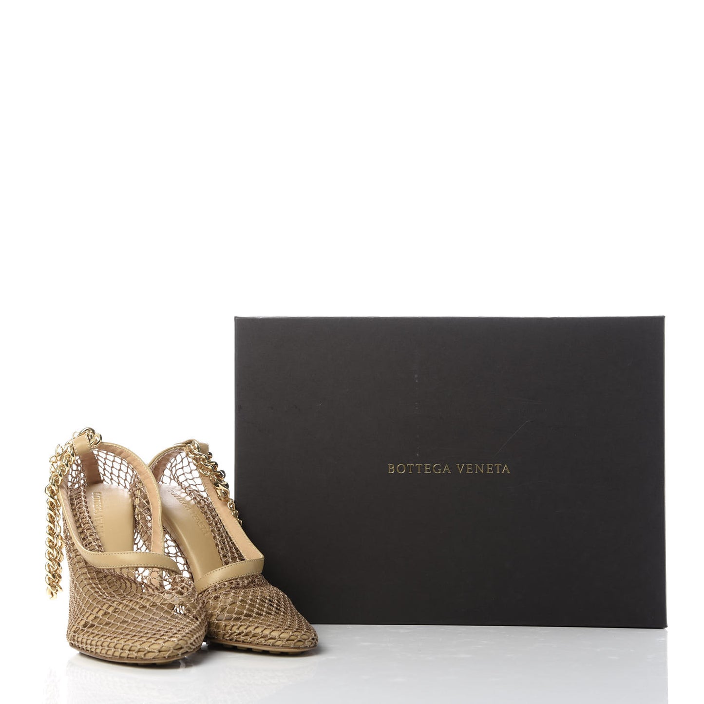 Mesh Nappa Chunky Chain Sandals 35 Beige Pony