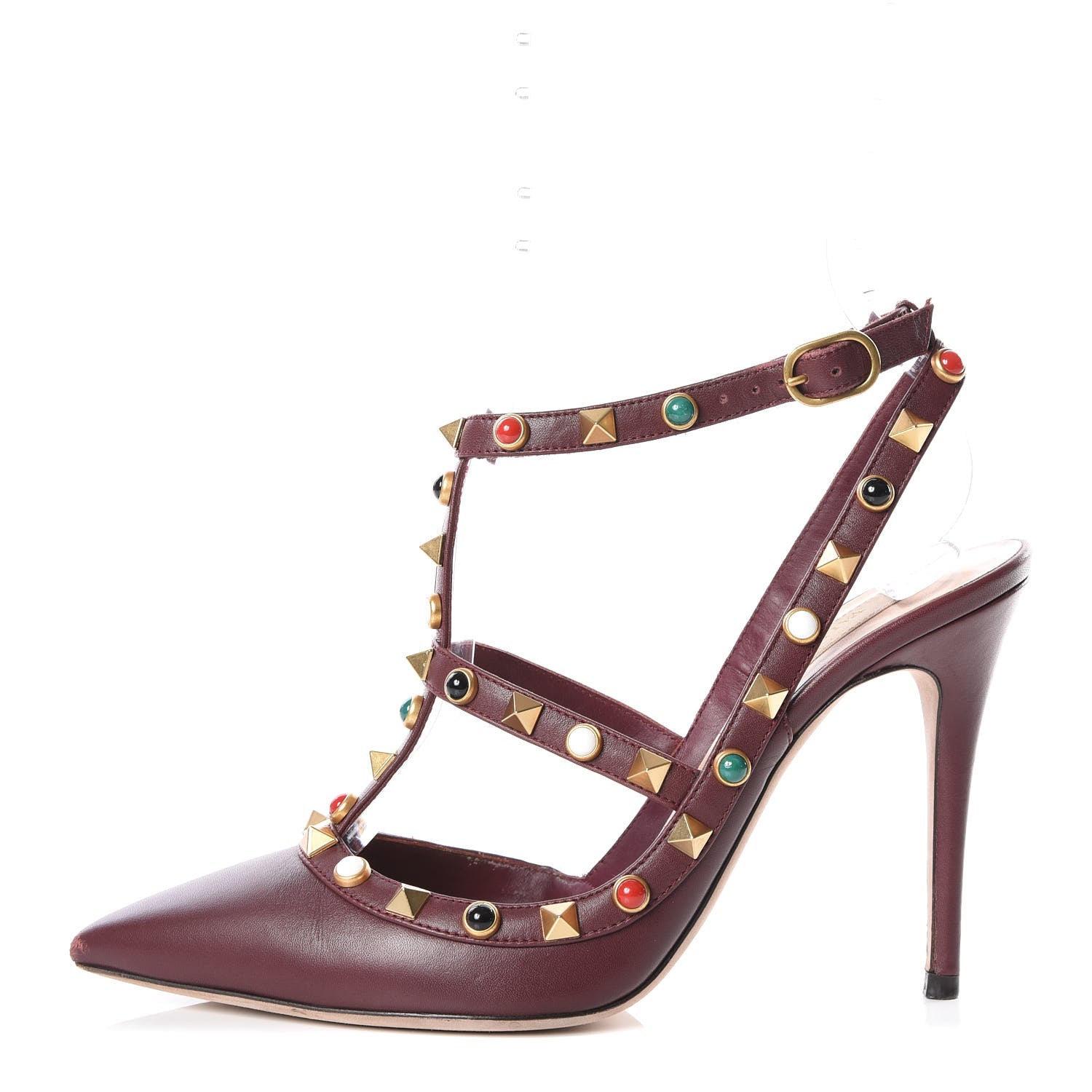 Valentino Garavani Nappa Rockstud Rolling Ankle Strap 100mm Pumps 36.5 Rubin 1 of 11