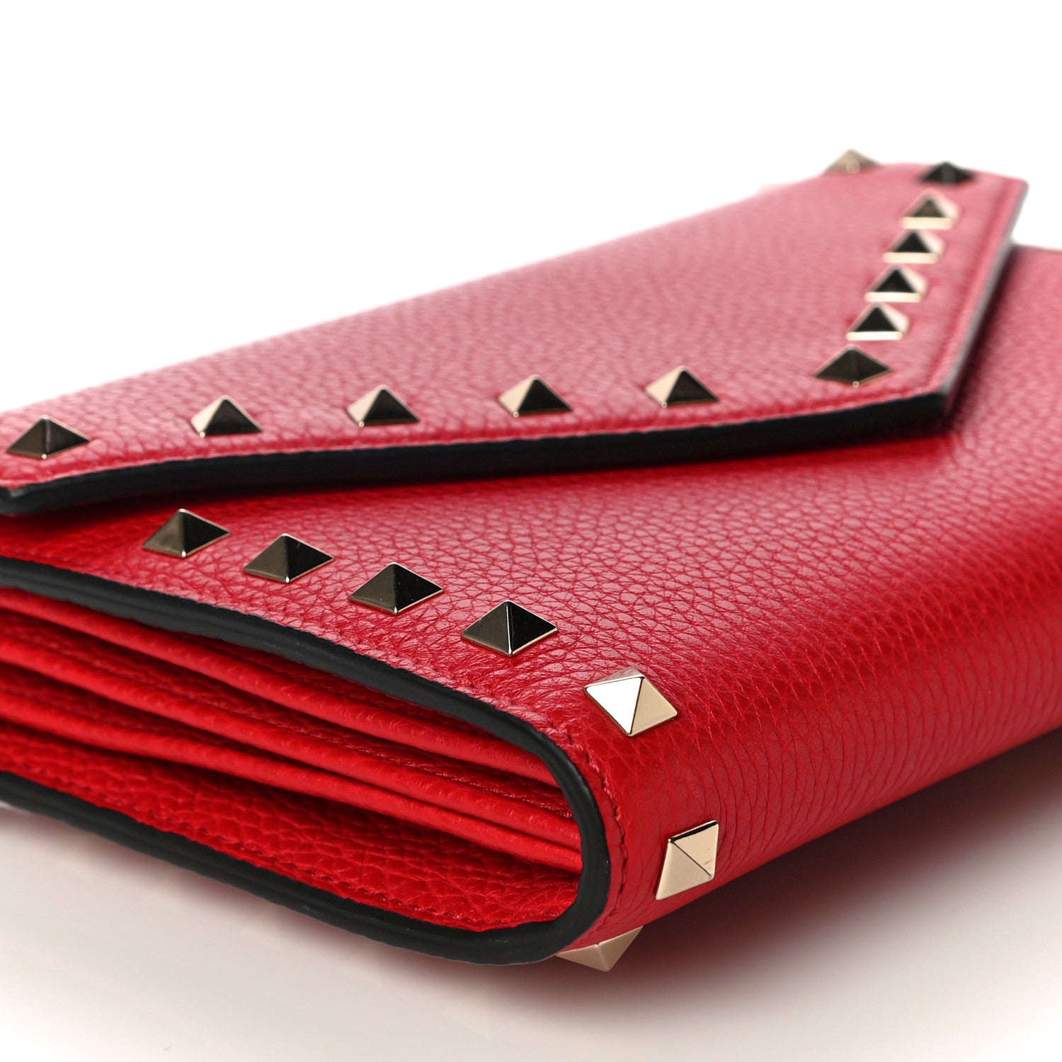 Valentino Garavani Pebbled Calfskin Rockstud Envelope Wallet on Chain Rouge Pur 8 of 10
