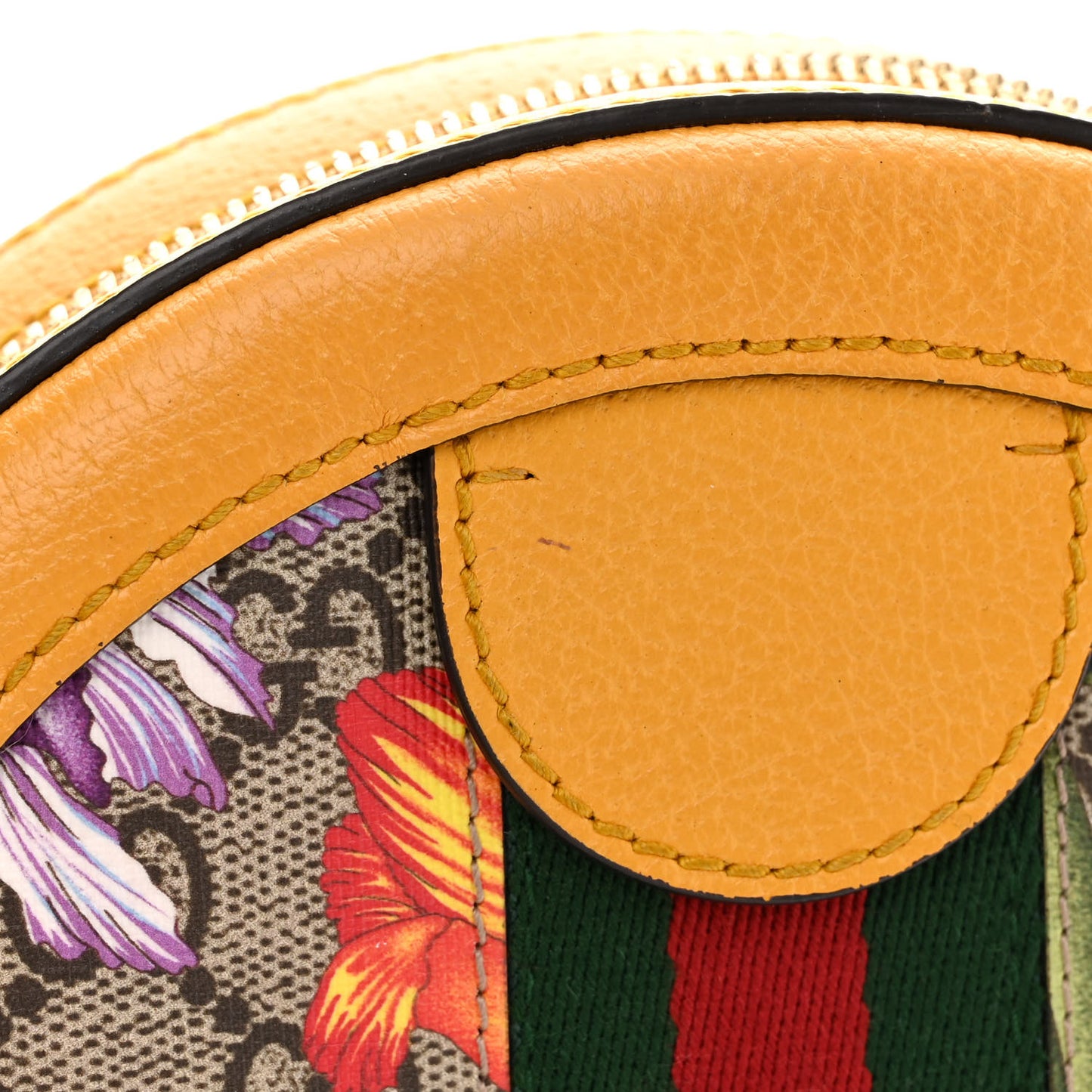 GG Supreme Monogram Flora Web Mini Ophidia Round Shoulder Bag Beige Multicolor Crop