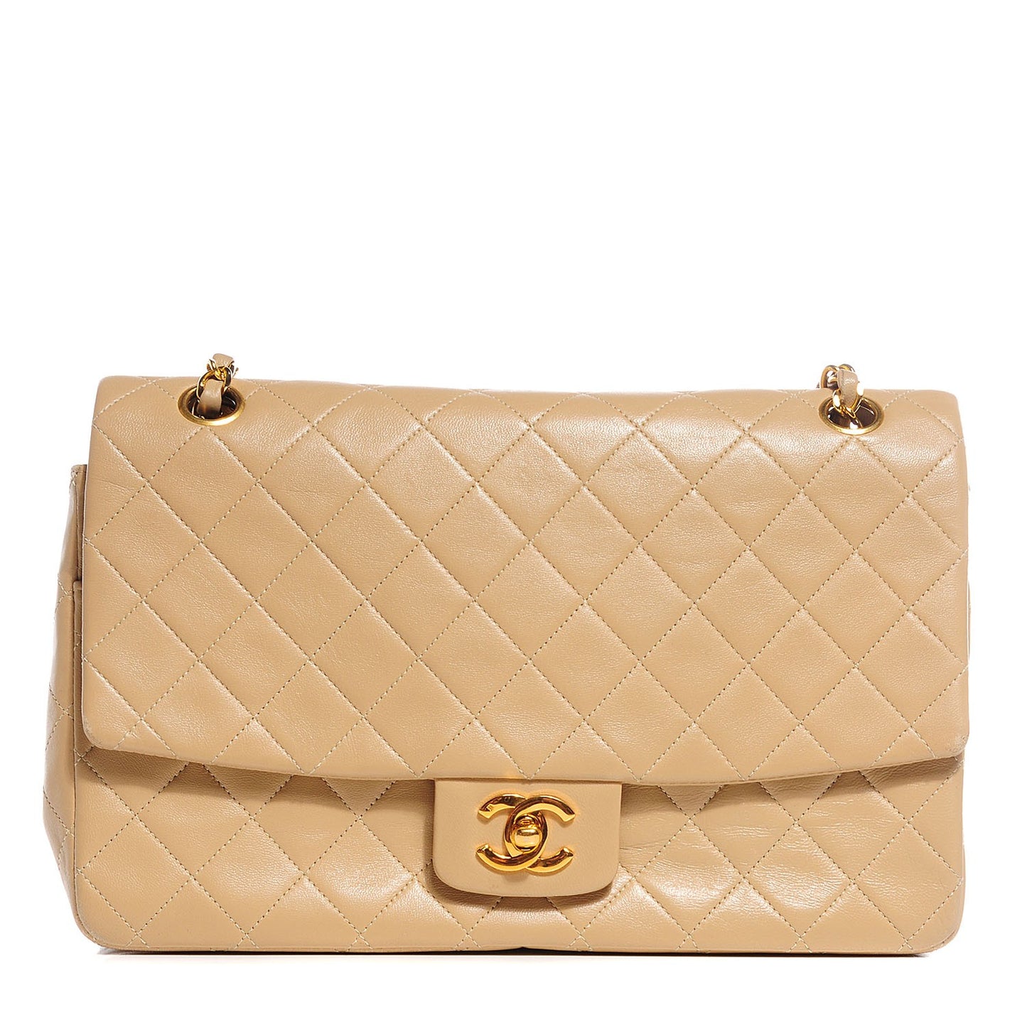 Lambskin Quilted Medium Single Flap Beige
