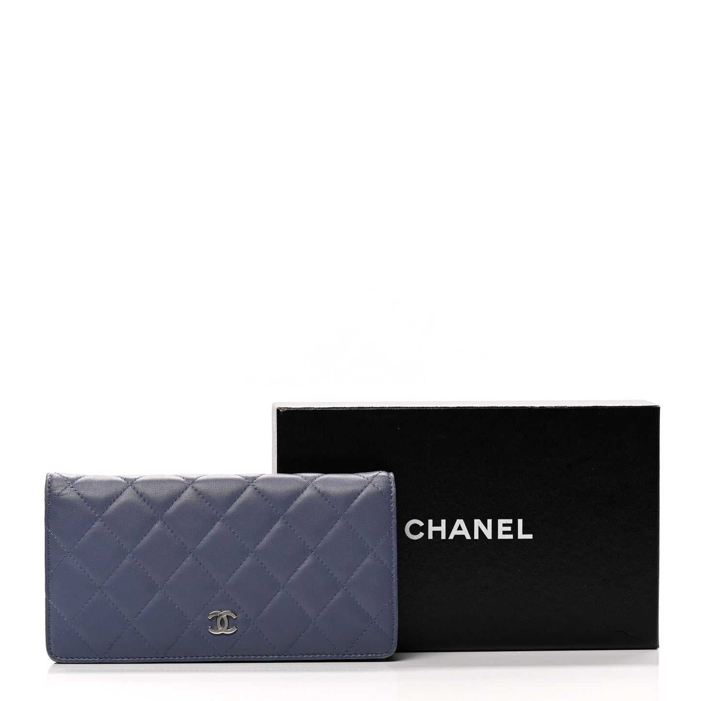 Lambskin Quilted Yen Wallet Blue
