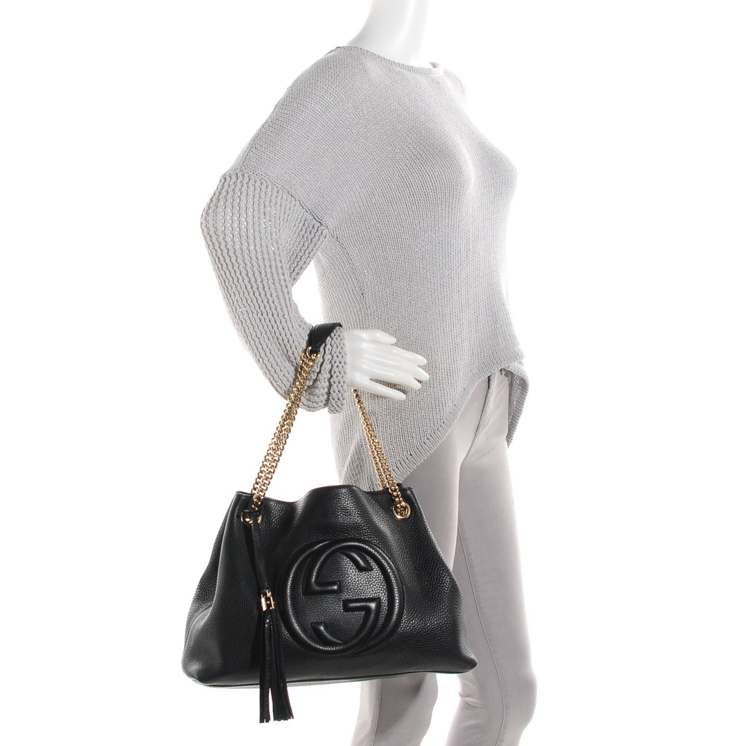 Gucci Pebbled Calfskin Medium Soho Chain Shoulder Bag Black 2 of 7
