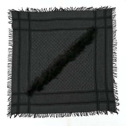 Gucci Wool Silk Fox Fur Monogram Shawl Scarf Black 1 of 5