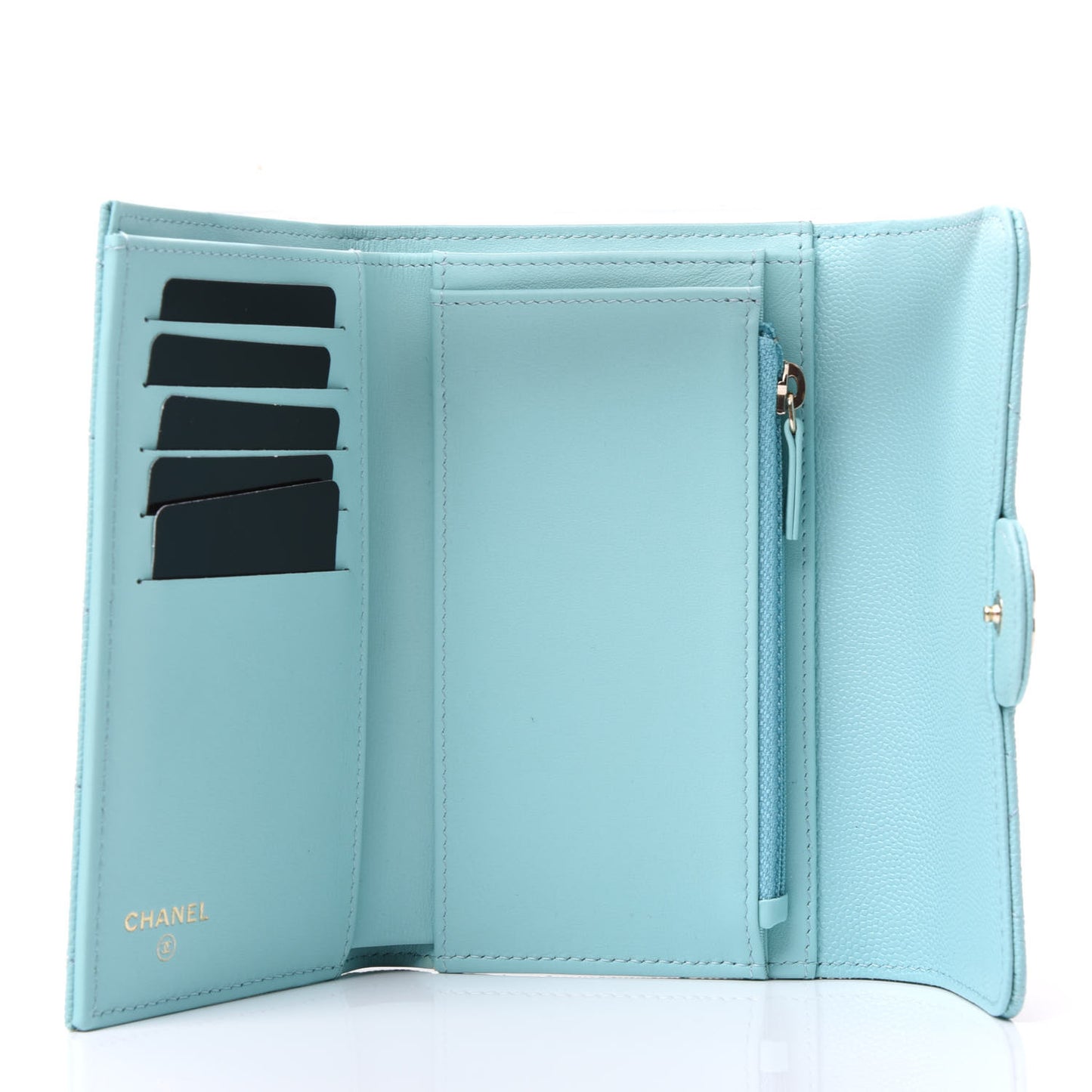 Caviar Quilted Medium Flap Wallet Light Blue