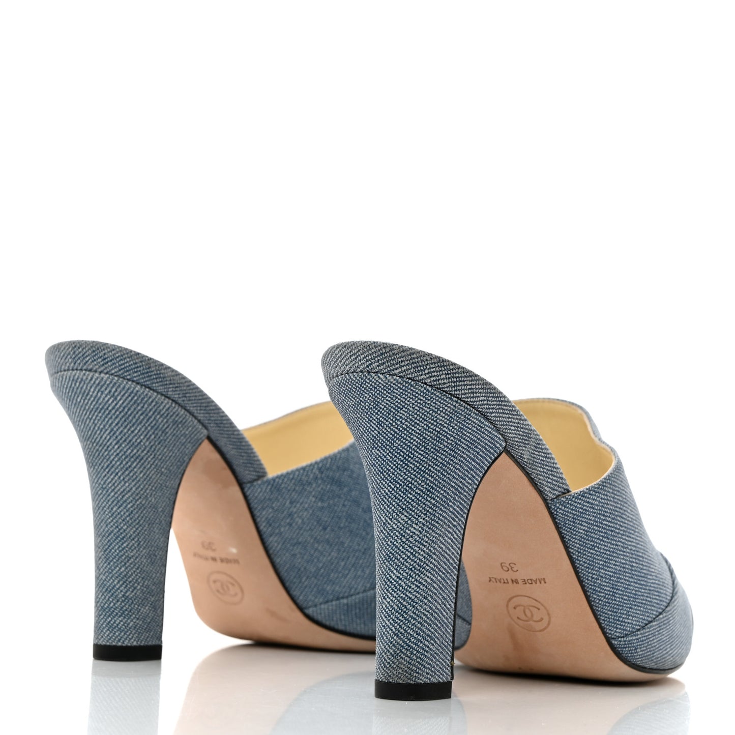 Printed Lambskin Grosgrain Cap Toe CC Mules 39 Blue Black