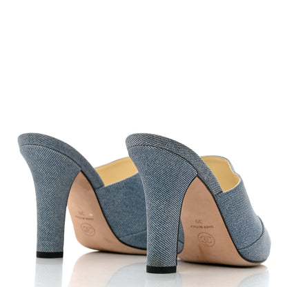 Chanel Printed Lambskin Grosgrain Cap Toe CC Mules 39 Blue Black 4 of 9