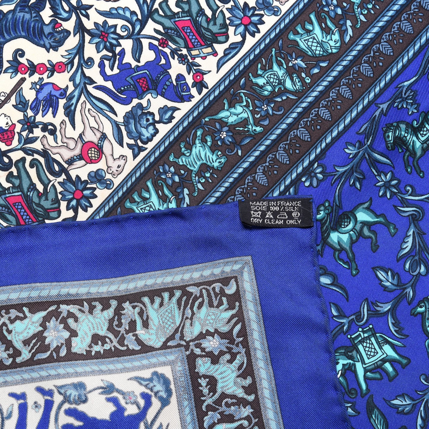Silk Chasse En Inde Scarf 90 Gris Bleu dur Craie Aqua
