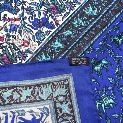 Hermes Silk Chasse En Inde Scarf 90 Gris Bleu dur Craie Aqua 3 of 4