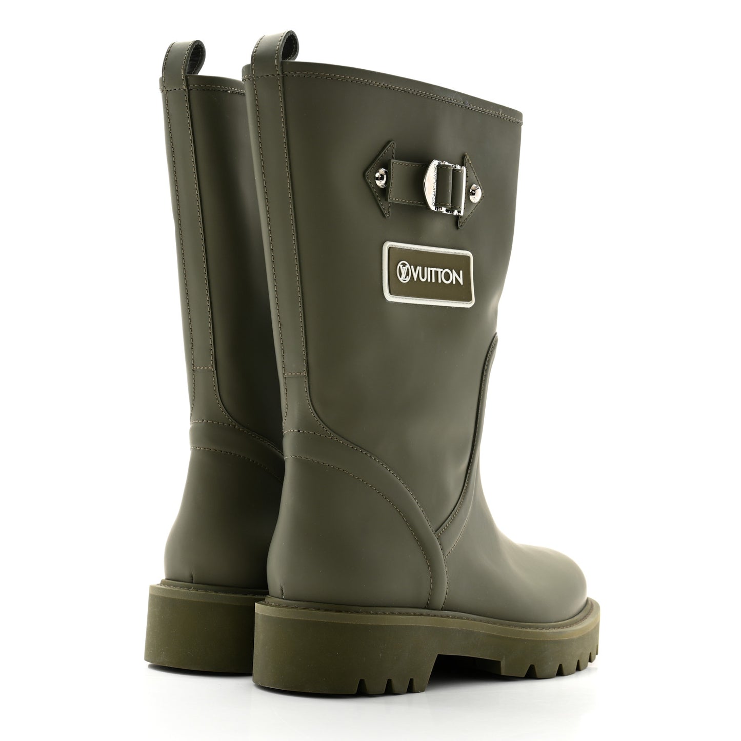 Rubber Calfskin Territory Flat Boots 38 Khaki