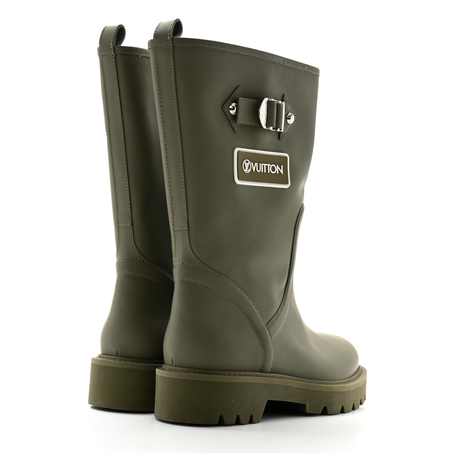 Louis Vuitton Rubber Calfskin Territory Flat Boots 38 Khaki 4 of 9