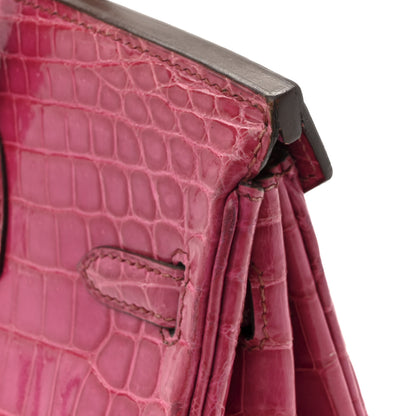 Hermes Shiny Niloticus Crocodile Birkin 25 Rose Scheherazade 12 of 14