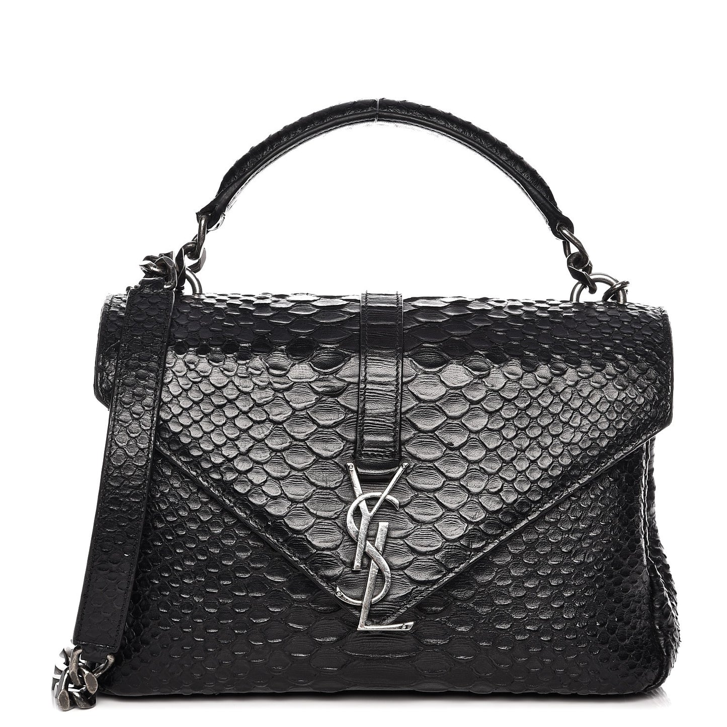 Calfskin Python Embossed Monogram Medium College Bag Black