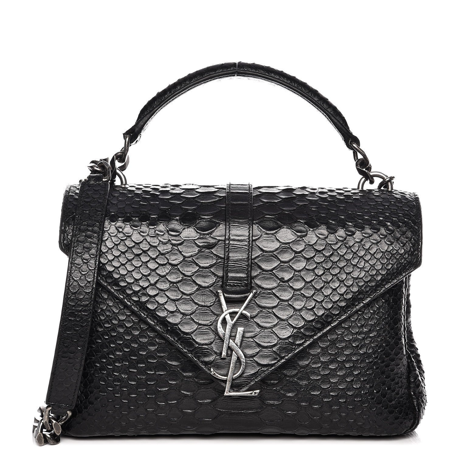 Saint Laurent Calfskin Python Embossed Monogram Medium College Bag Black 1 of 8