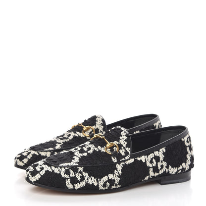 Gucci Tweed GG Monogram Horsebit Womens Jordaan Loafers 38 Black Natural 3 of 9