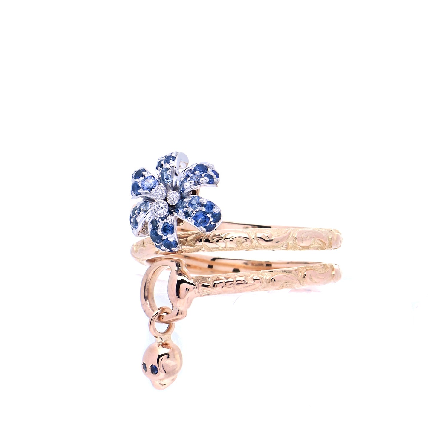 18K Rose Gold Diamond Blue Sapphire Flora Wrap Ring 55 7.25