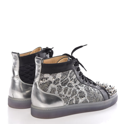 Christian Louboutin Leopard Strass Spikes Mens No Limit Flat Sneakers 46 SIlver Black 4 of 11