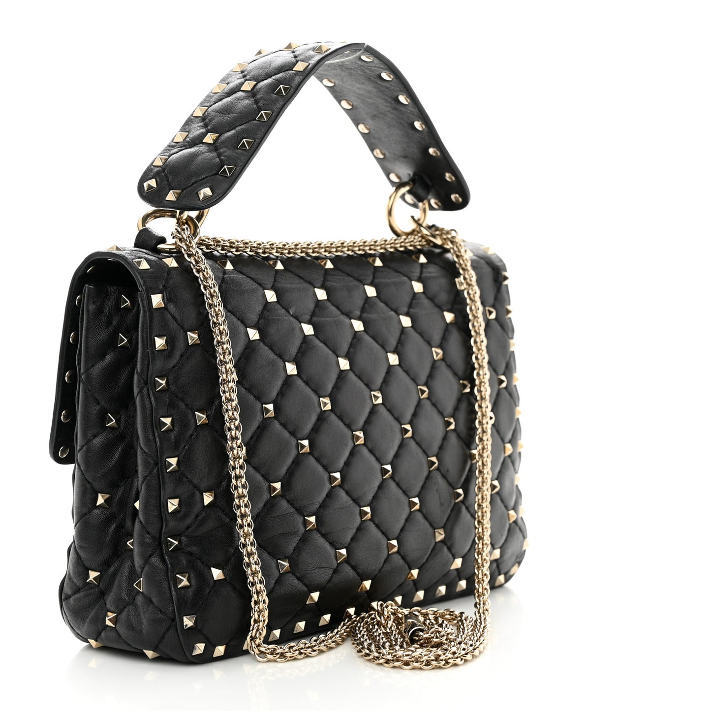 Nappa Medium Rockstud Spike Shoulder Bag Black