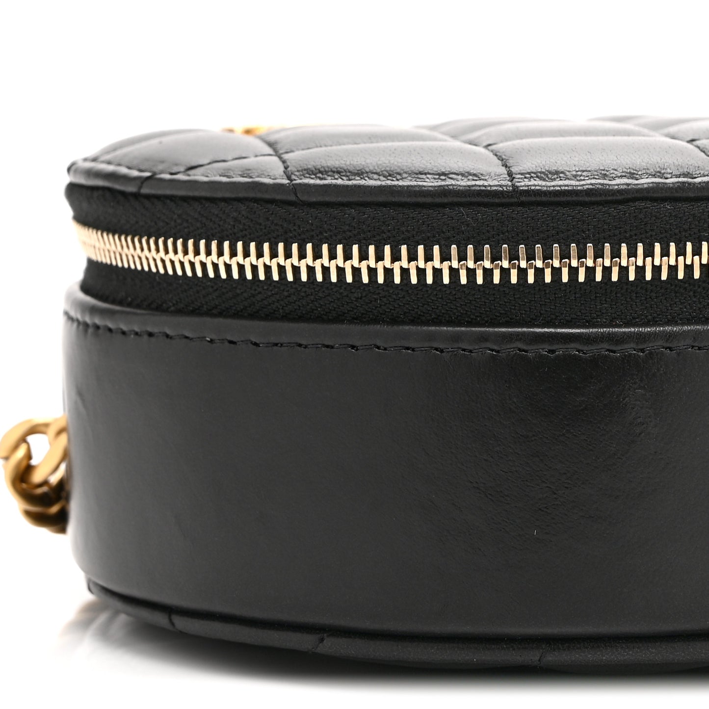 Lambskin Quilted Pillow Crush Round Clutch With Chain Black