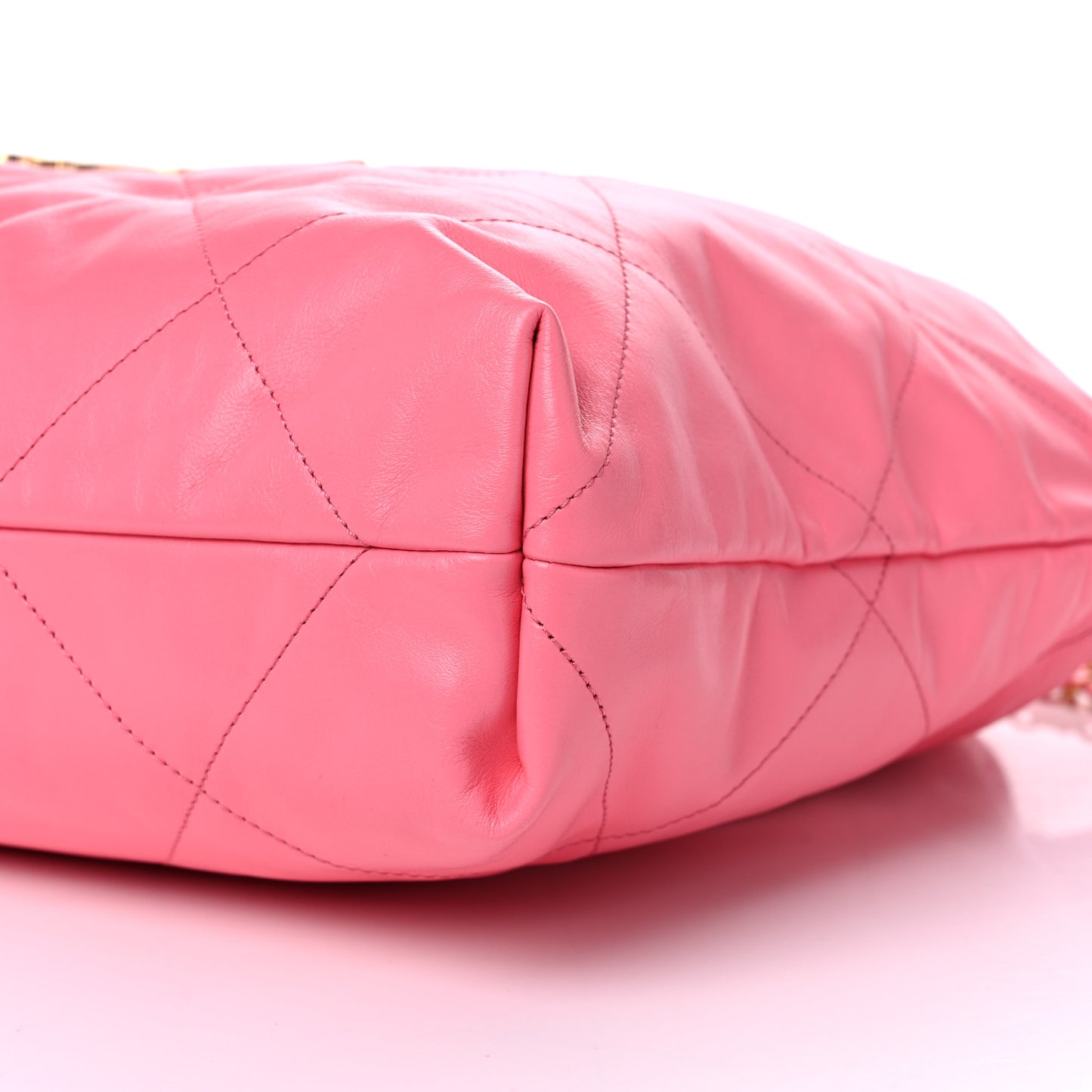 Shiny Calfskin Quilted Chanel 22 Drawstring Bag Coral Pink