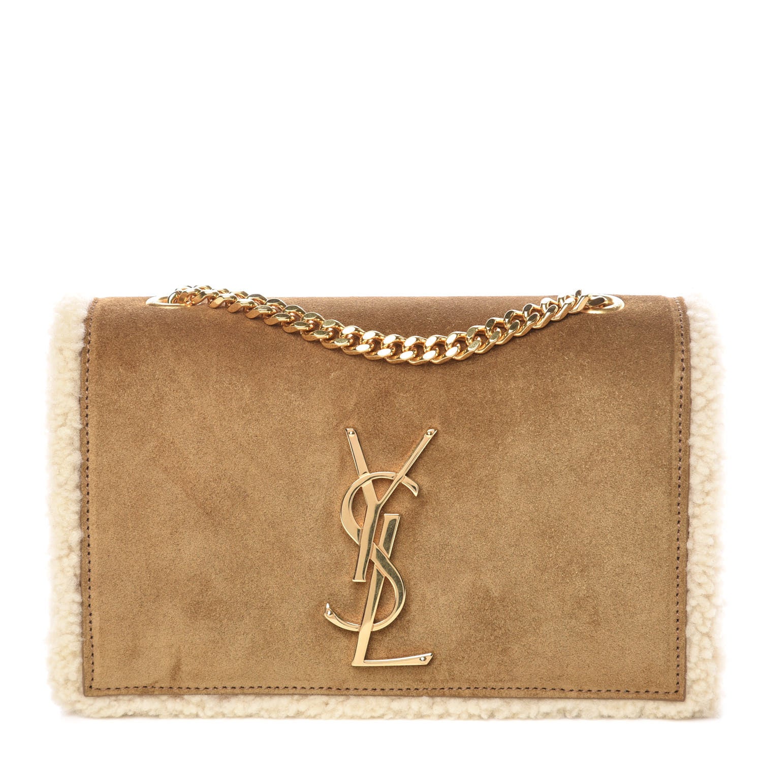 Saint Laurent Shearling Suede Small Kate Satchel Light Ocre 1 of 10