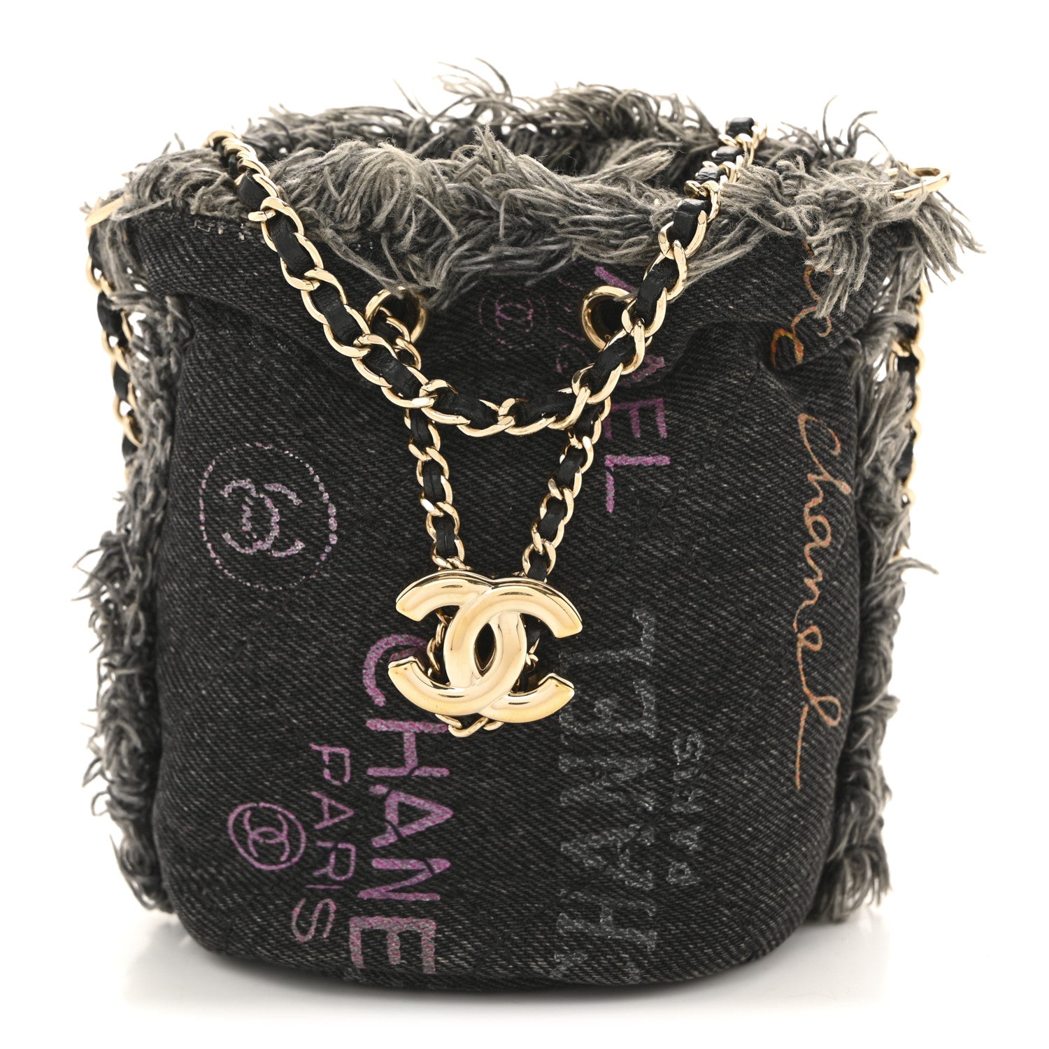 Chanel Denim Quilted Mood Mini Bucket With Chain Black Multicolor 1 of 11