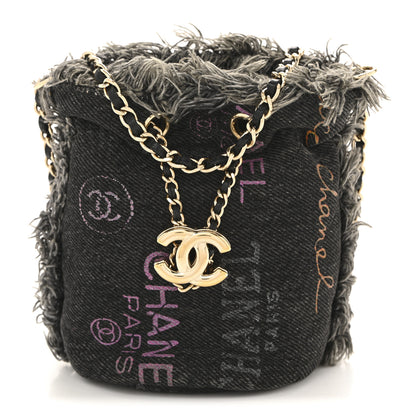 Chanel Denim Quilted Mood Mini Bucket With Chain Black Multicolor 1 of 11