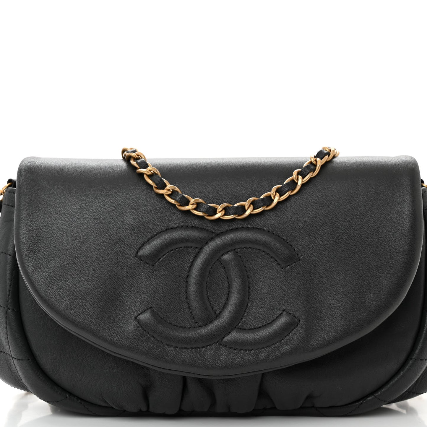 Lambskin Quilted Half Moon Wallet On Chain WOC Dark Grey