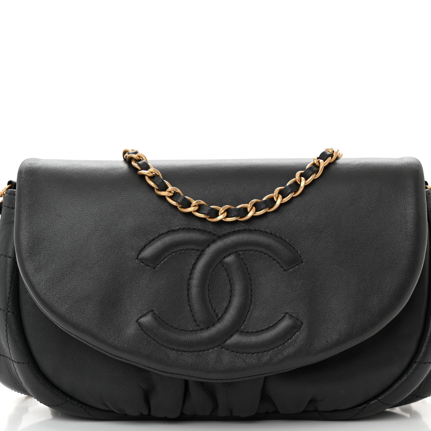 Chanel Lambskin Quilted Half Moon Wallet On Chain WOC Dark Grey 9 of 12