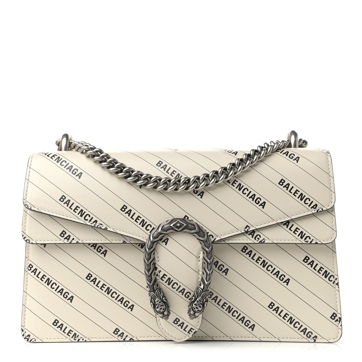 X BALENCIAGA Calfskin Logo Print Small Dionysus Shoulder Bag White