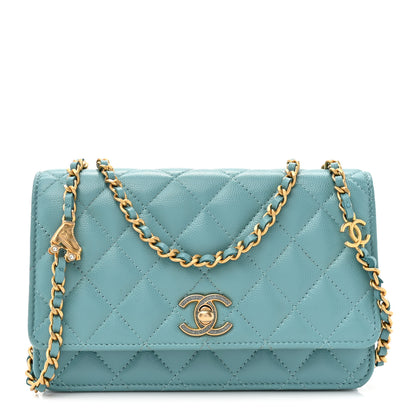 Chanel Caviar Quilted Glitter CC Roller Skate Wallet on Chain WOC Light Blue 1 of 14