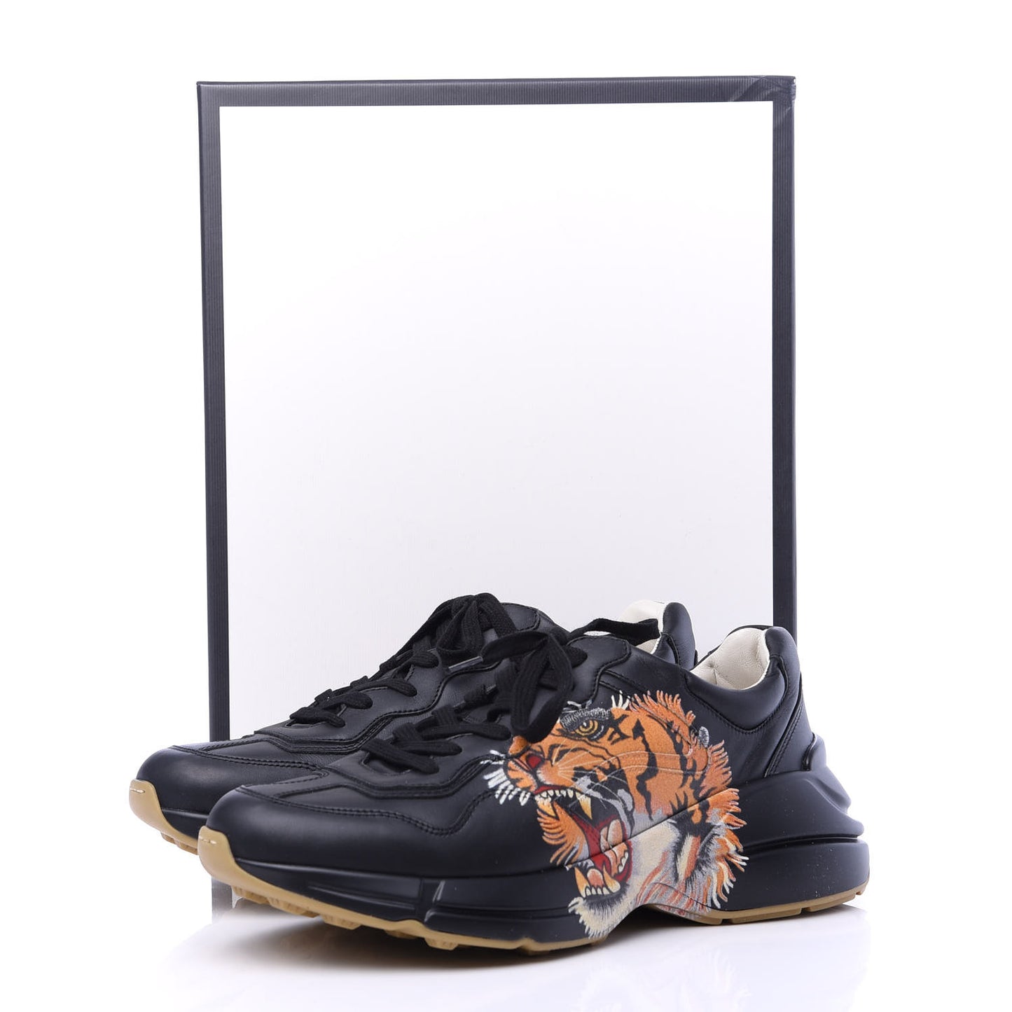 Calfskin Tiger Print Mens Rhyton Sneakers 7.5 Black